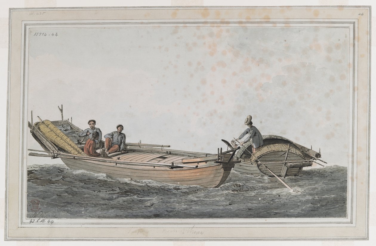 Deux petits bateaux, avec trois personnages dans l