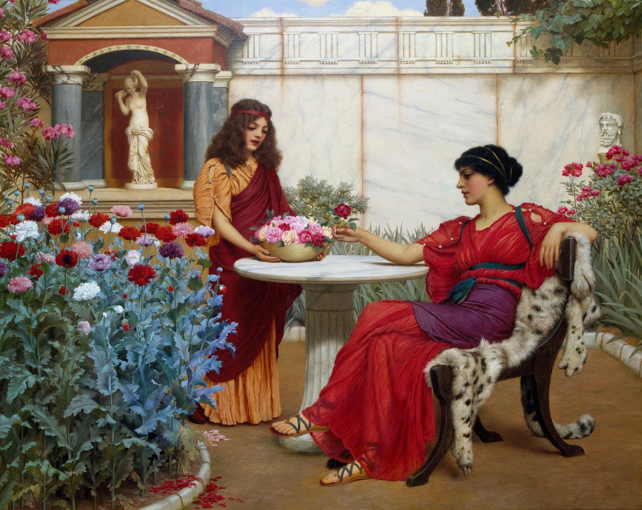 "Le choix". Une femme bourgeoise de la Rome antique, assise sur une chaise recouverte d