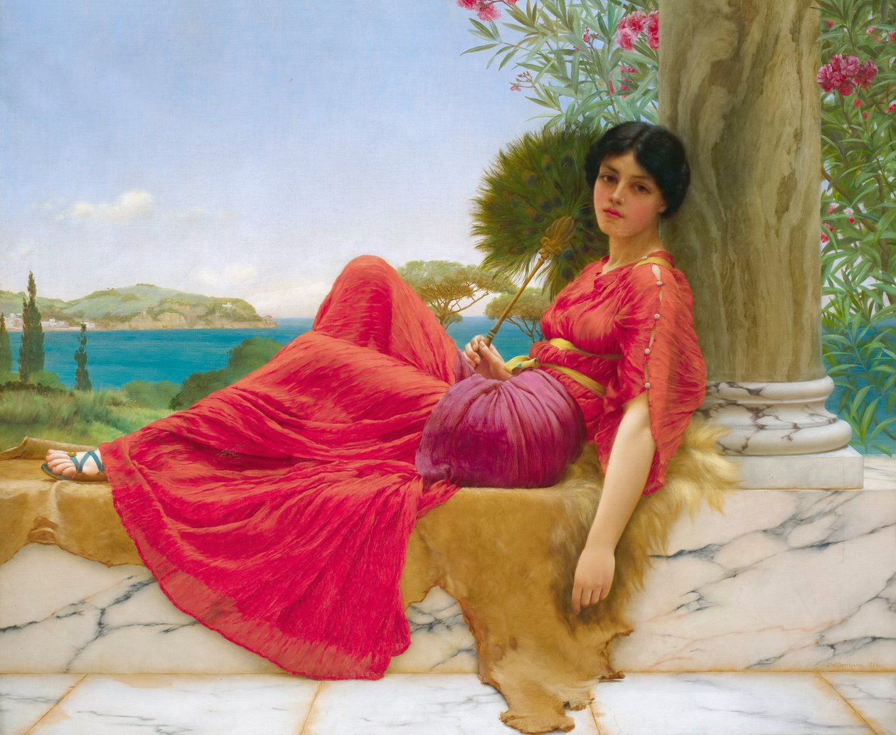 Adossé à une colonne, par John William Godward - John William Godward