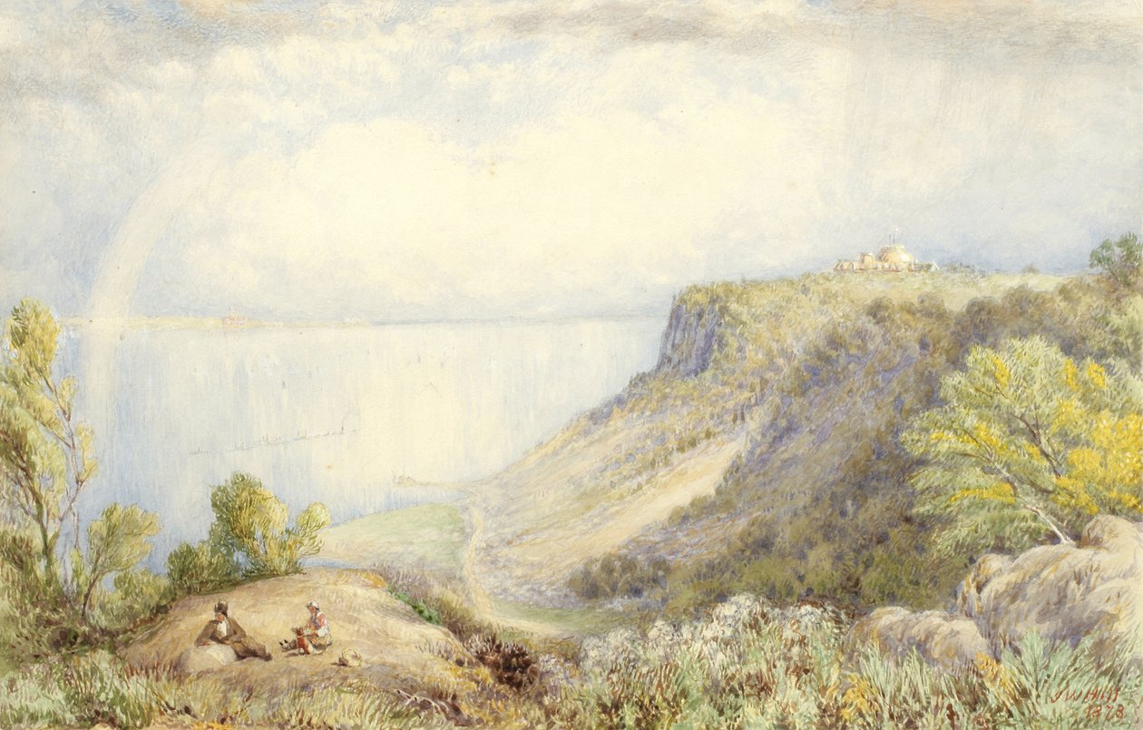 Vue de la rivière Hudson depuis les Palisades, New York, avec arc-en-ciel - John William Hill