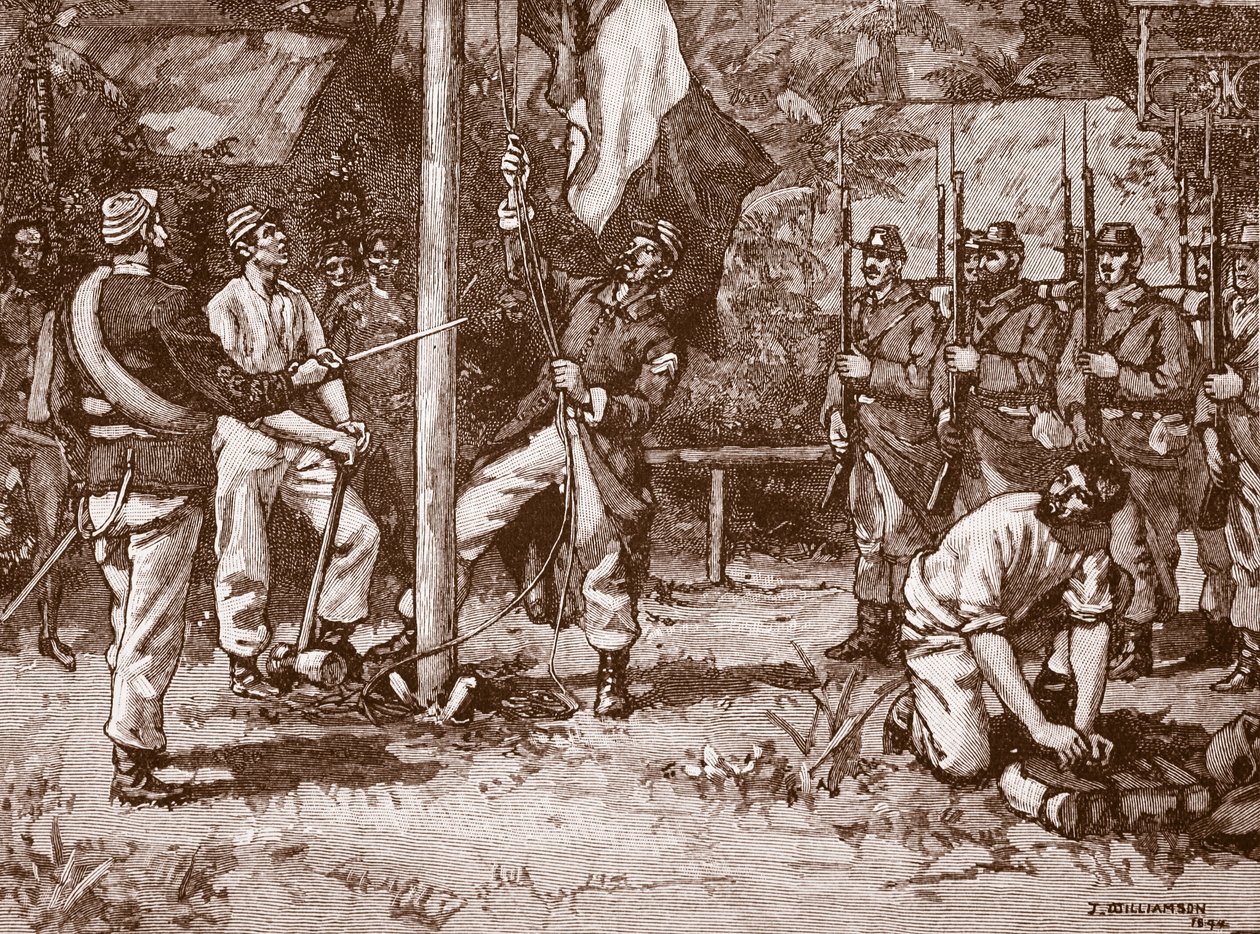 Hissage du drapeau français aux Nouvelles-Hébrides, 1886, illustration de 
