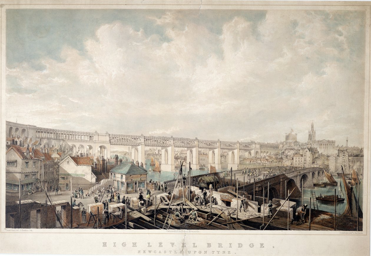 Pont de haut niveau, Newcastle upon Tyne, gravé par George Hawkins (1819-52) - John Wilson Carmichael