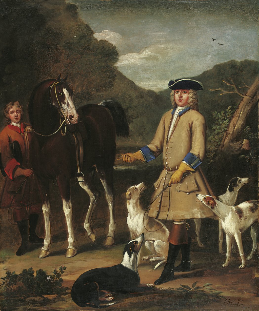 Edward, Lord Seymour, avec son cheval, son palefrenier et ses chiens, dans un paysage - John Wootton