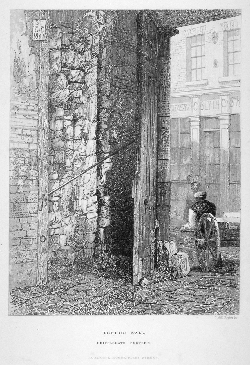 Cripplegate Postern, dans le cimetière de St Giles sans Cripplegate, London Wall, Londres, 1851 - John Wykeham Archer