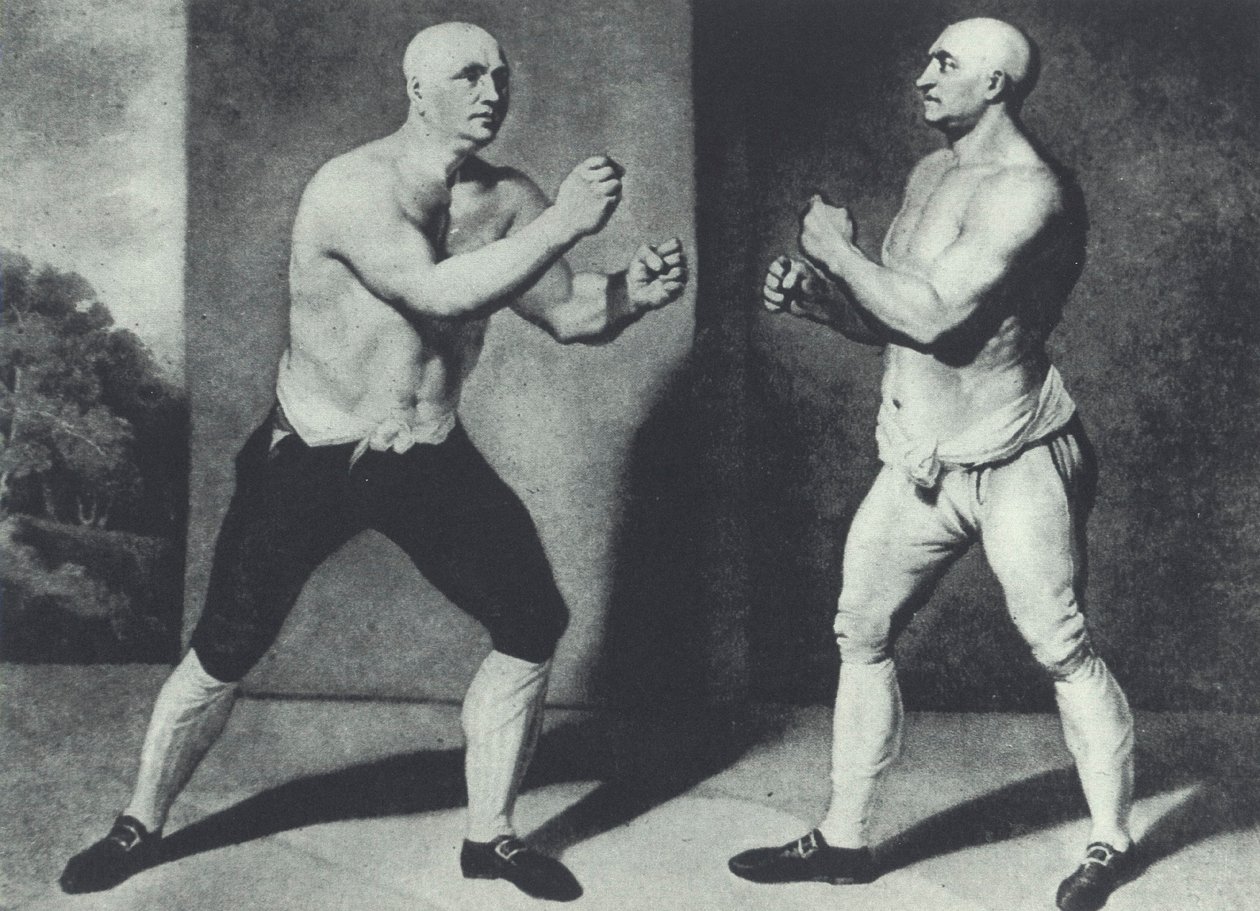 Premiers boxeurs britanniques à mains nues, John Broughton (à gauche) et George Stevenson se battent en 1741 : Broughton a inventé le gant de boxe - John Young