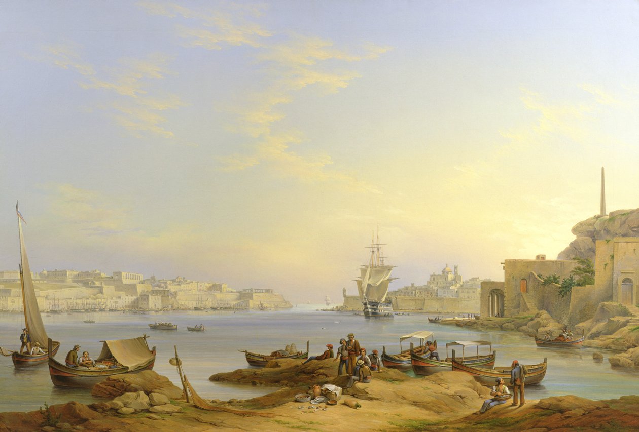 Grand Harbour, La Valette, Malte, 1850 - John or Giovanni Schranz