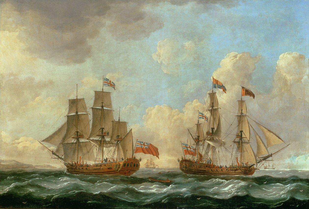 Le pèlerin en deux positions au large de la côte, 1766 - John the Elder Cleveley