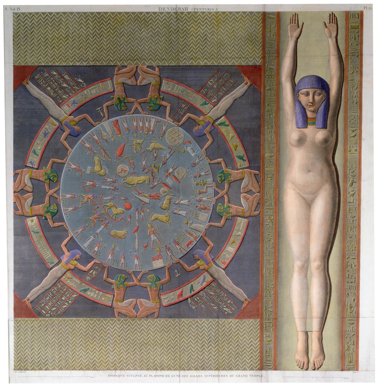 Plafond du zodiaque du grand temple de Denderah, Égypte, vers 1826 - Jollois and Devilliers