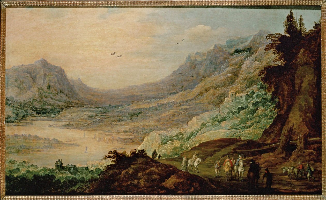 Paysage avec vallée fluviale ... (huile sur bois de chêne) - Joos de (follower of) Momper