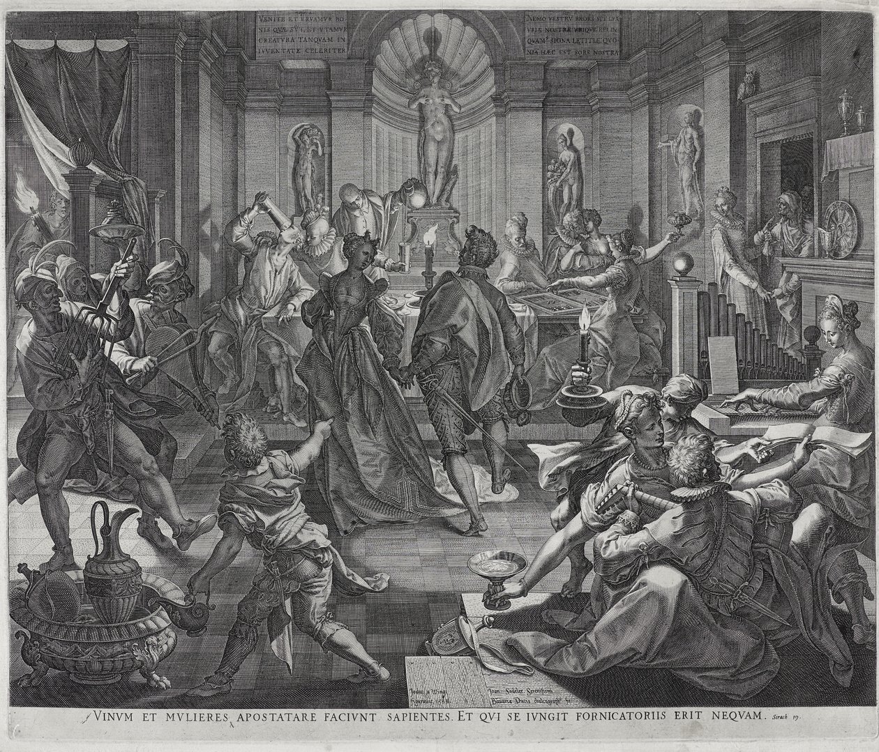 Une maison de mauvaise réputation, gravée par Johannes Sadeler I - Joos or Jodocus van (after) Winghe