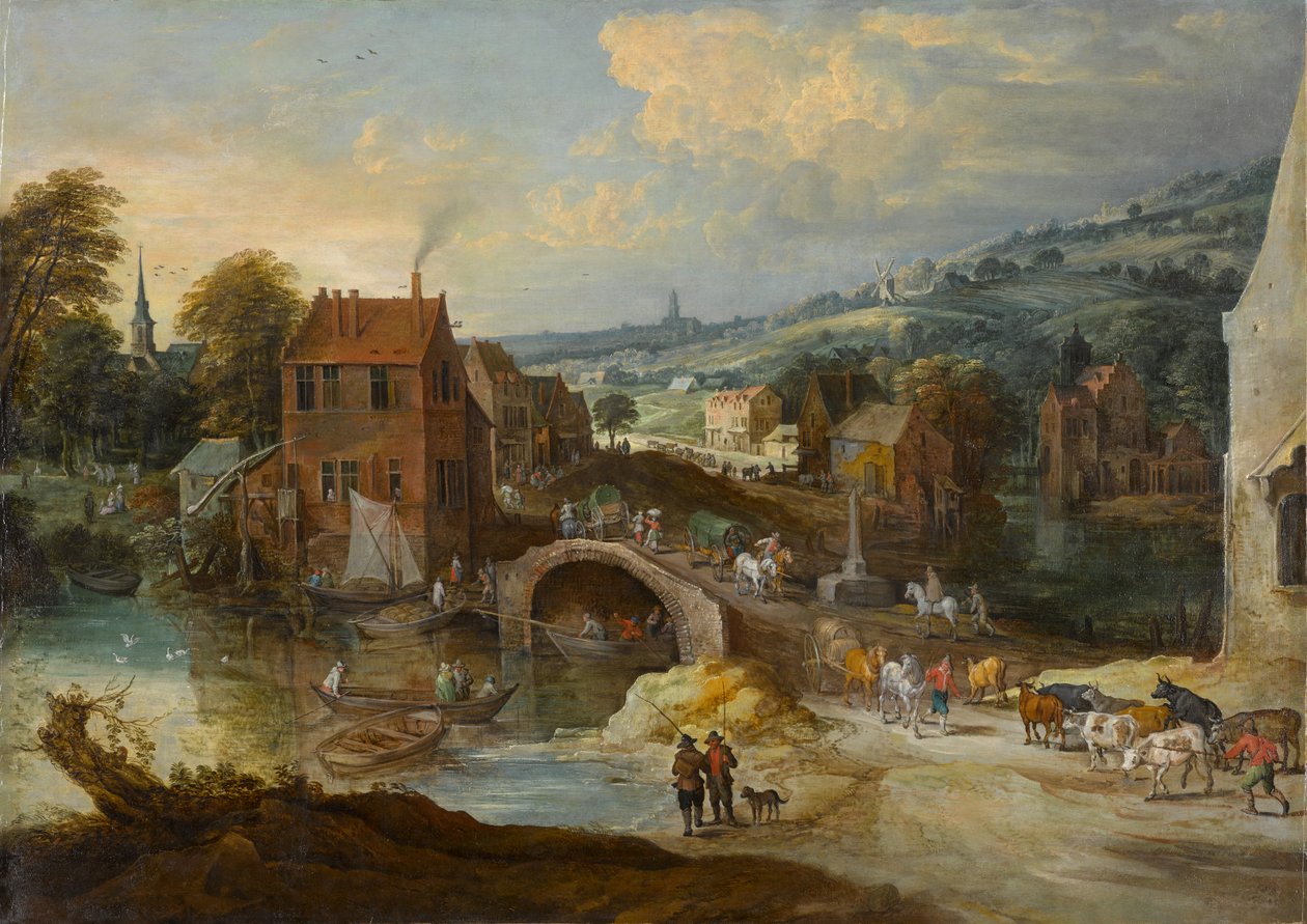 Paysage de village avec un pont, vers 1620 - Joos or Josse de The Younger Momper
