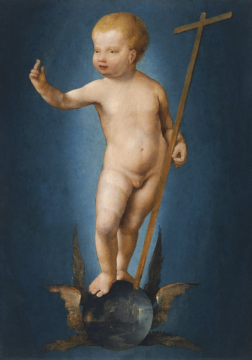 Allemand : Christuskind auf einer Weltkugel Le Christ enfant sur l