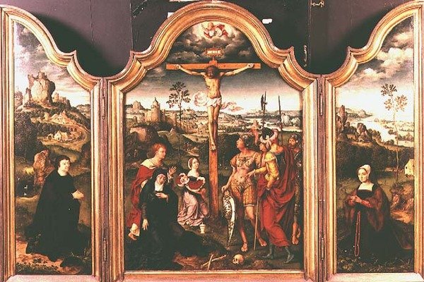 Triptyque : Crucifixion flanquée de donateurs agenouillés - Joos van Cleve