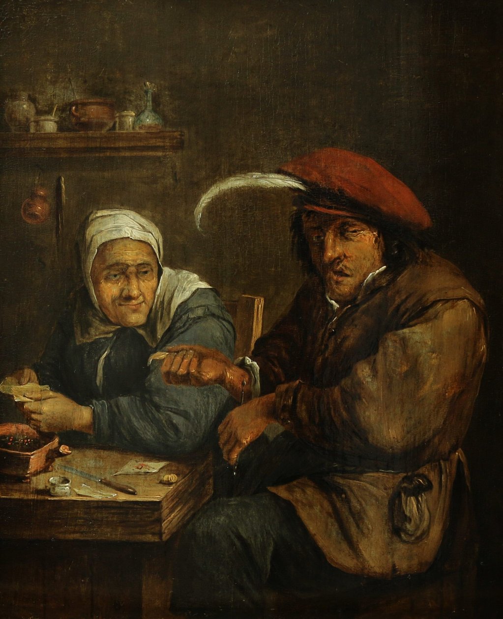 Intérieur avec une vieille femme et un homme en train de faire une saignée (Allégorie du sens du toucher) - Joos van Craesbeeck