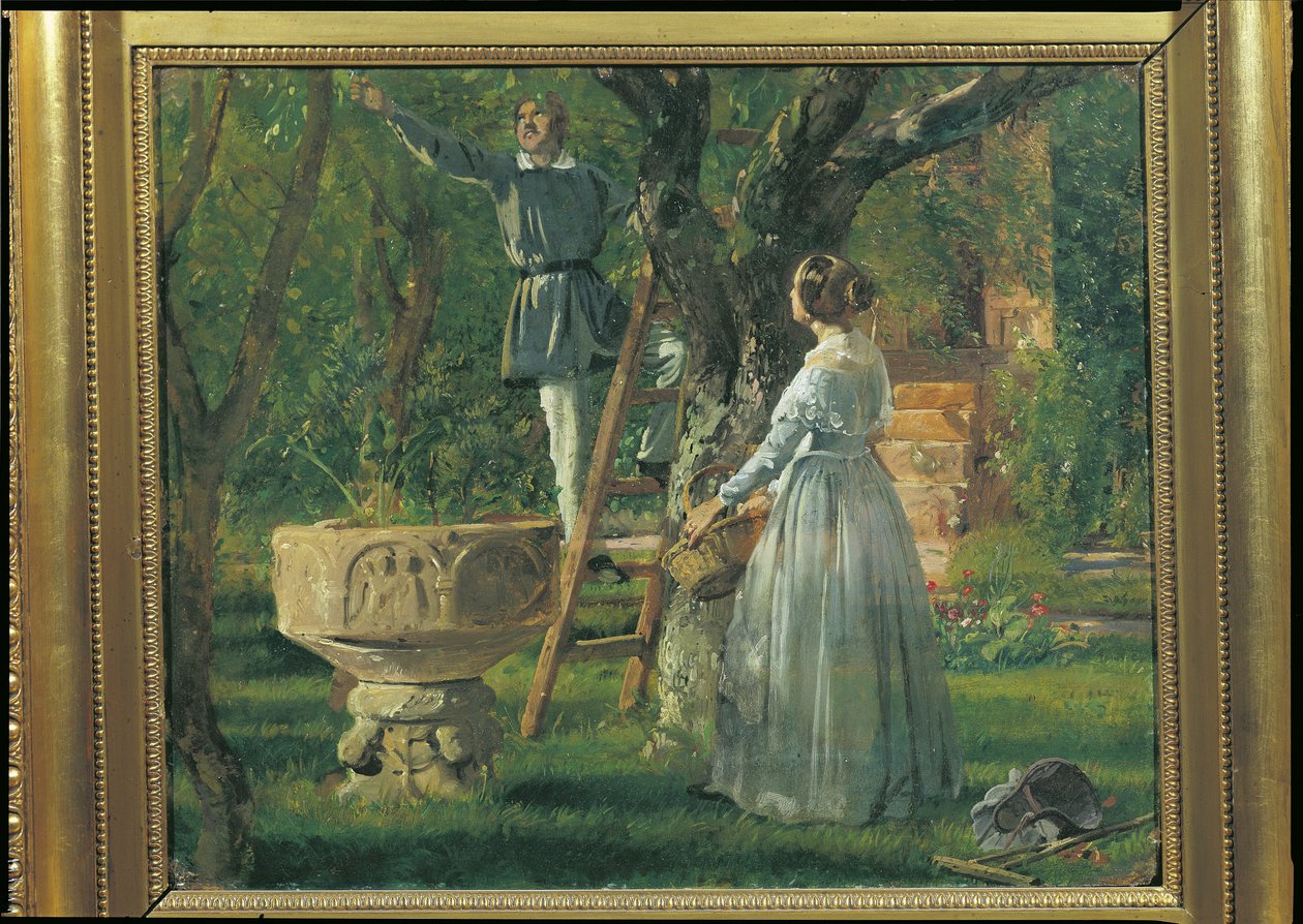Jardin à Ringsted avec une ancienne cuve baptismale, 1850 - Jorgan Roed