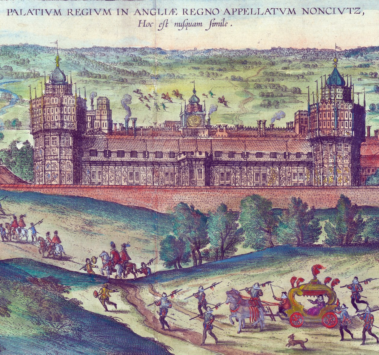 Arrivée de la reine Élisabeth I à Nonsuch Palace, 1598 (détail) - Joris Hoefnagel