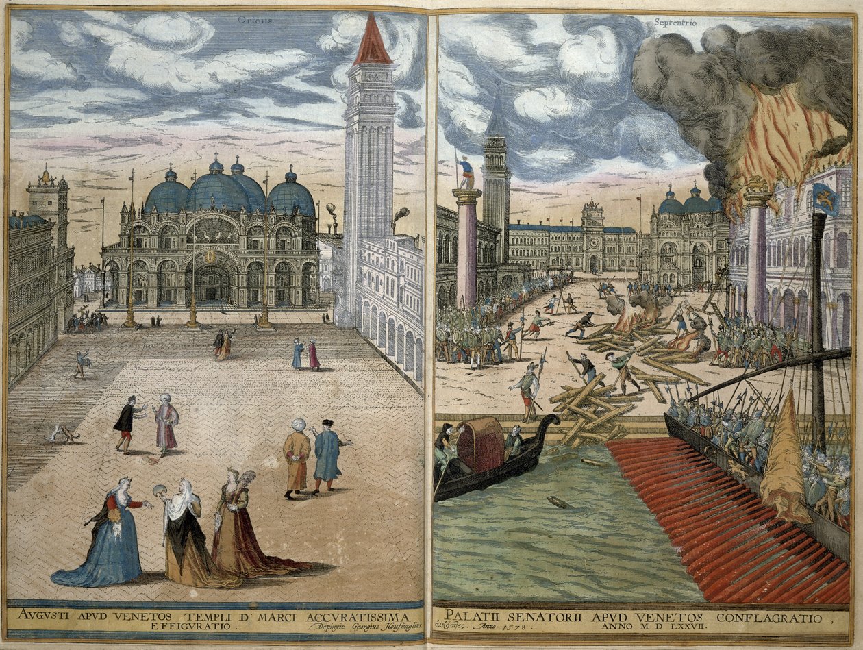 Vue de San Marco, et le Palazzo Ducale en feu, de 