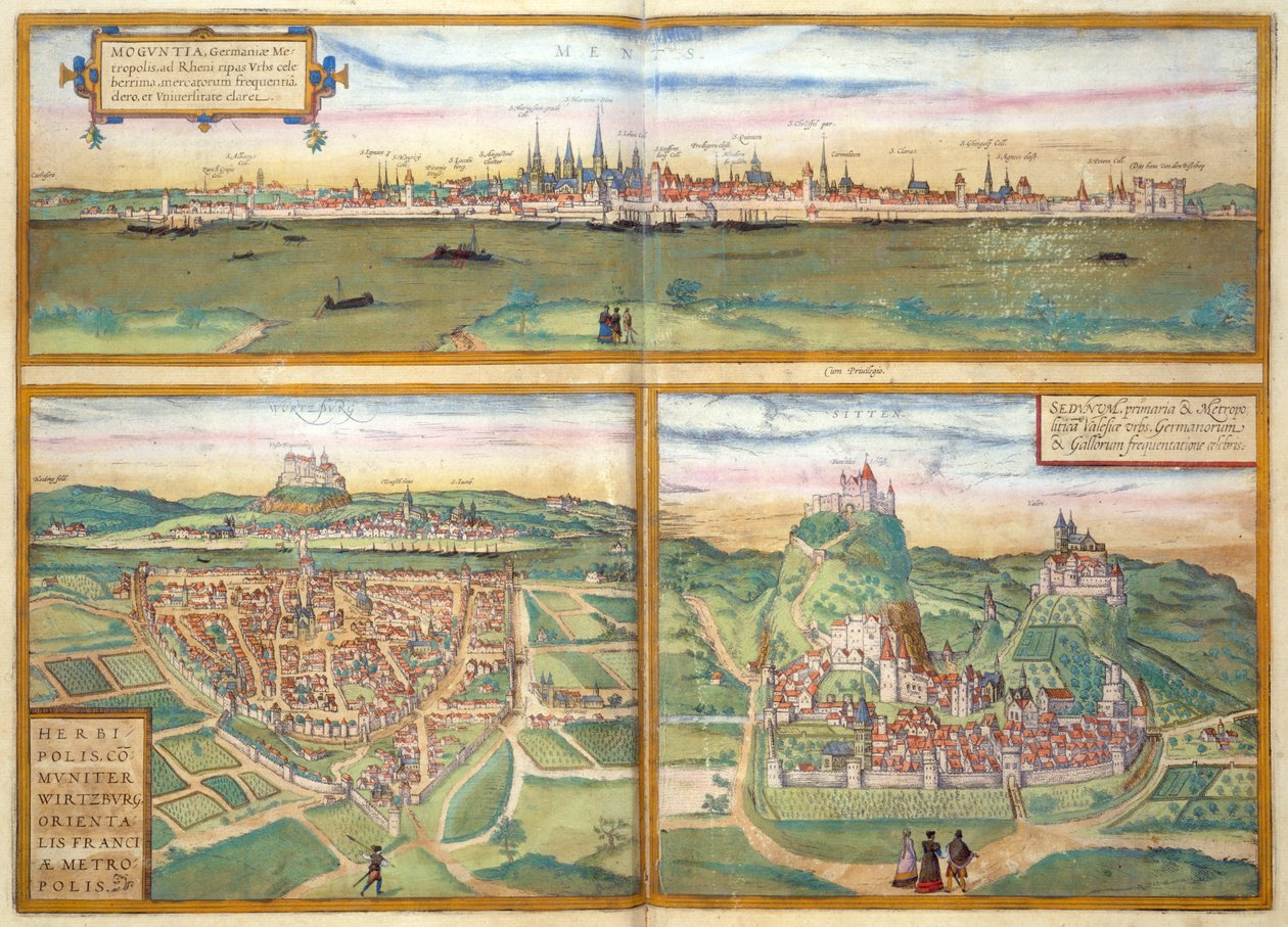 Metz, Wurtzburg et Sittensen, de Civitates Orbis Terrarum par Georg Braun (1541-1622) et Frans Hogenburg (1535-90), c.1572 - Joris after Hoefnagel