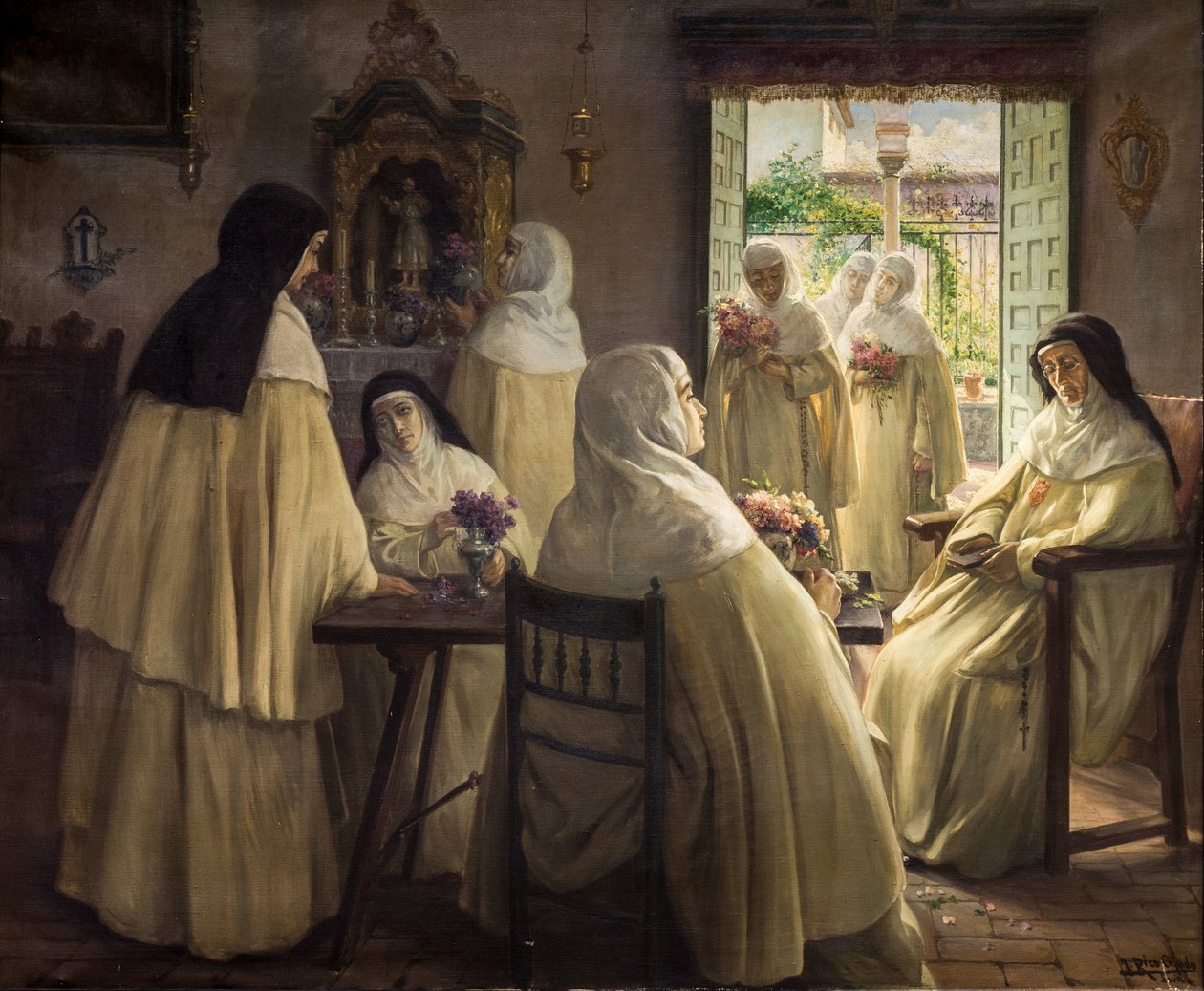Intérieur de couvent avec des scènes de religieuses mercédaires - José Rico Cejudo
