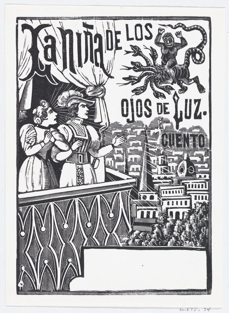 Une Femme et un Homme Debout sur un Balcon Regardant un Monstre Volant dans le Ciel - José Guadalupe Posada