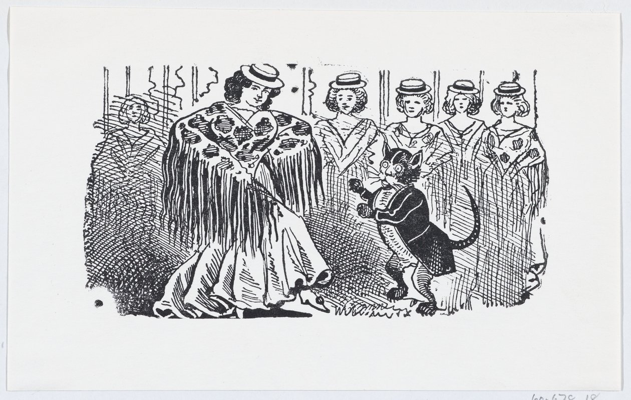 Une femme dansant avec un chat en costume - José Guadalupe Posada