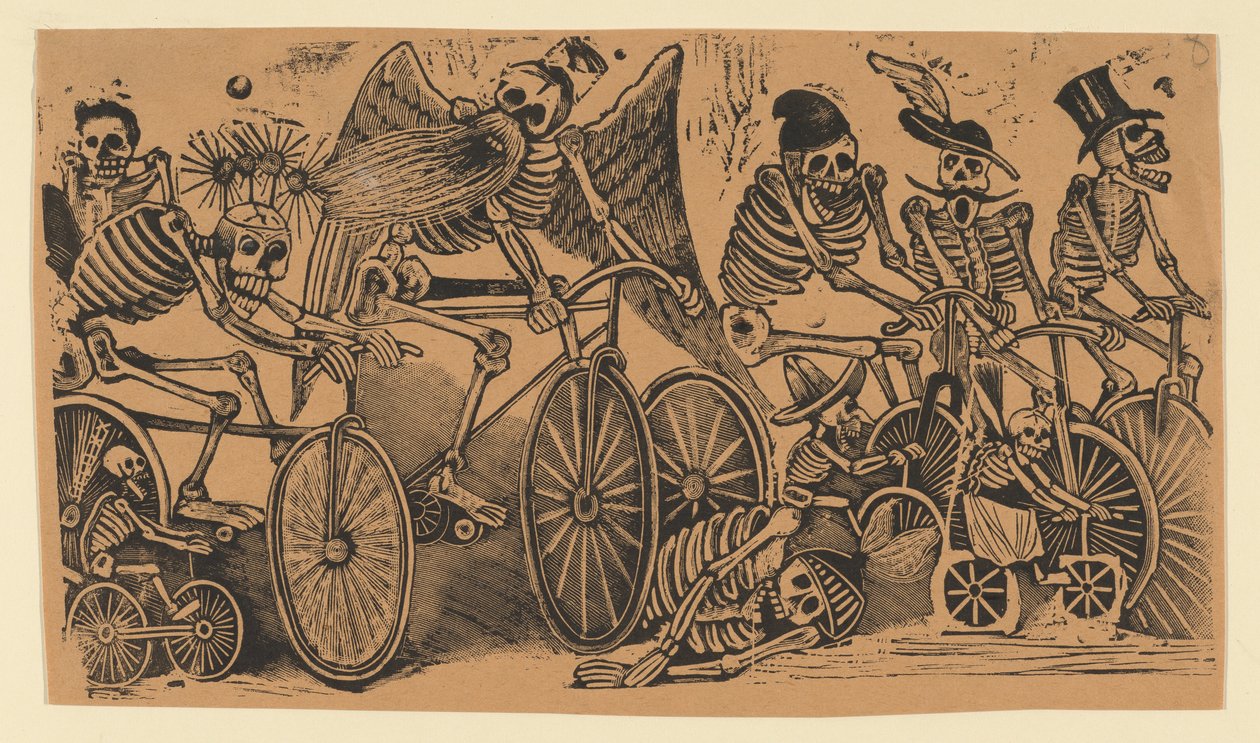 Squelettes calaveras à vélo, ca. 1900 - José Guadalupe Posada