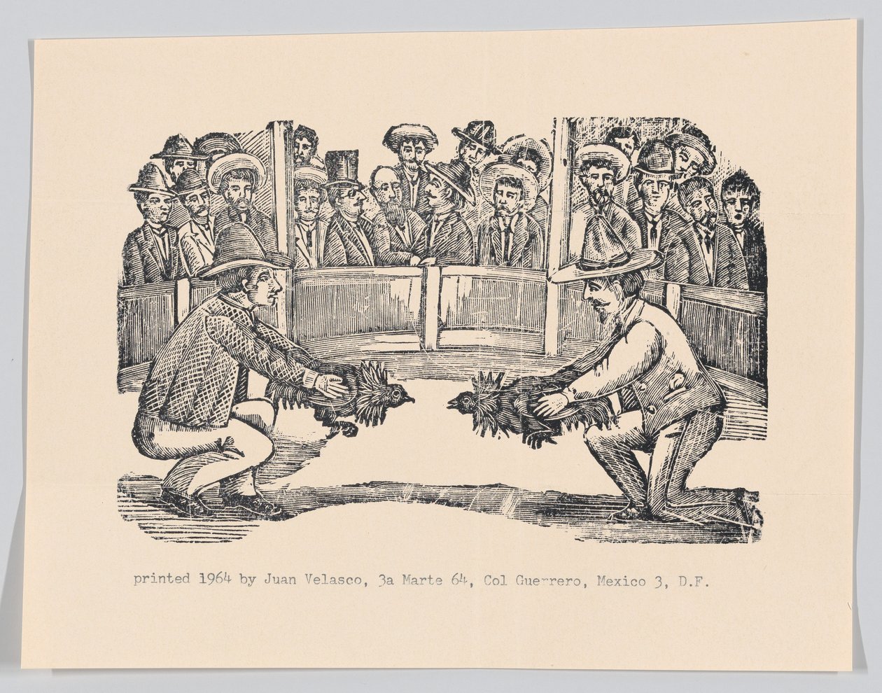 Deux hommes dans une arène tenant des coqs en préparation pour un combat, vers 1890-1910 réimprimé 1964 - José Guadalupe Posada