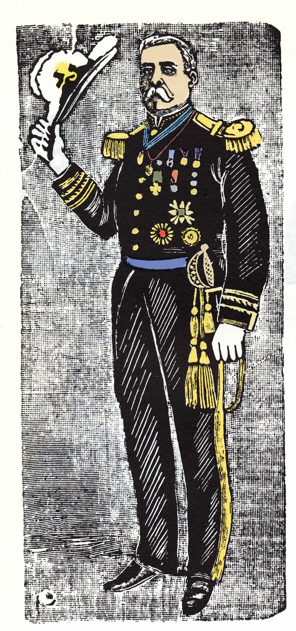 La Révolution mexicaine (1910-1920) : Porfirio Diaz (1828-1915), président de la République du Mexique. Xylographie de Jose Guadalupe Posada (1852-1913). - José Guadalupe Posada