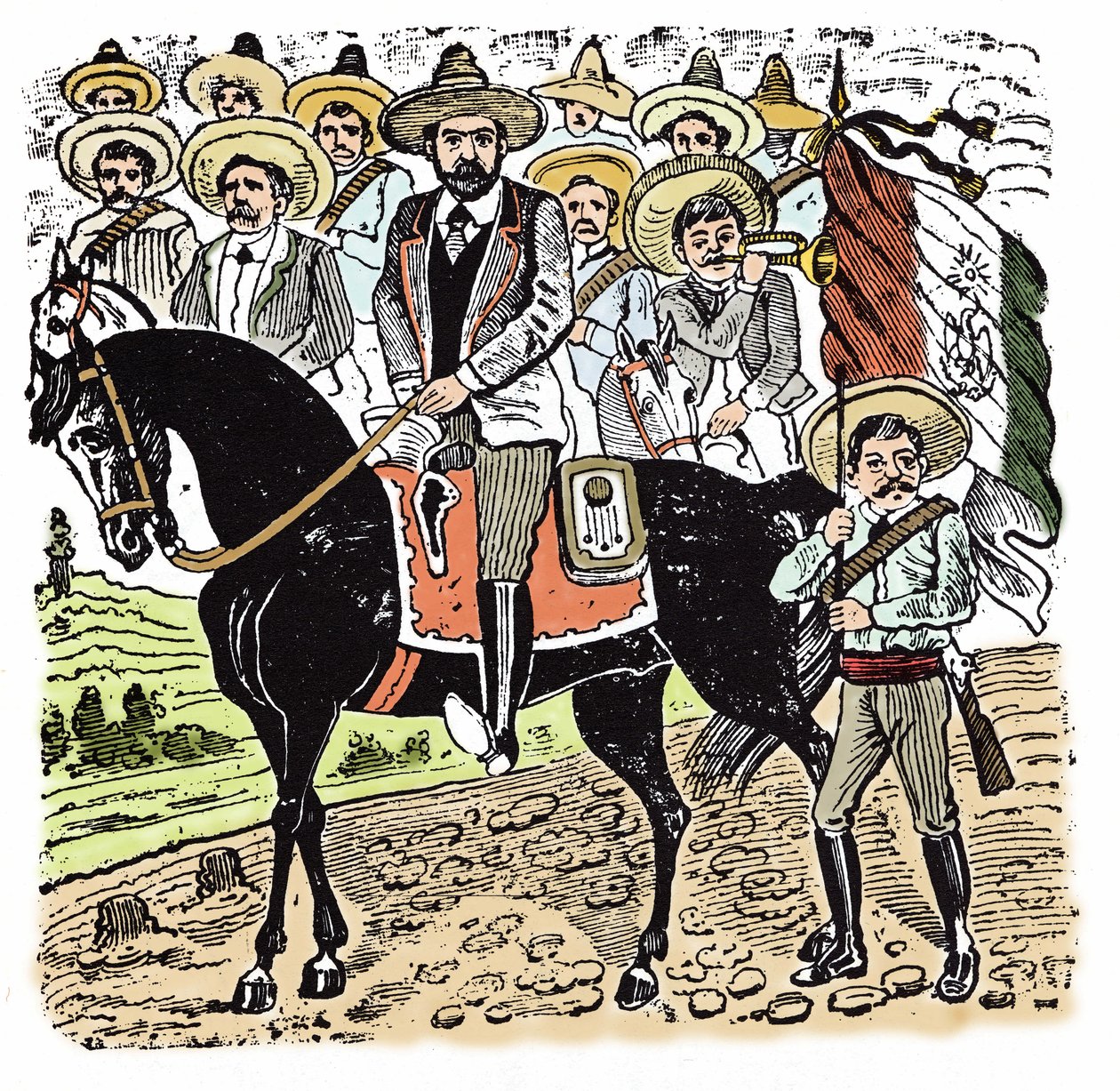 Révolution mexicaine (1910-1920) : Portrait de Francisco Indalecio Madero (1873-1913) révolutionnaire mexicain. Xylographie de José Guadalupe Posada (1852-1913) - José Guadalupe Posada
