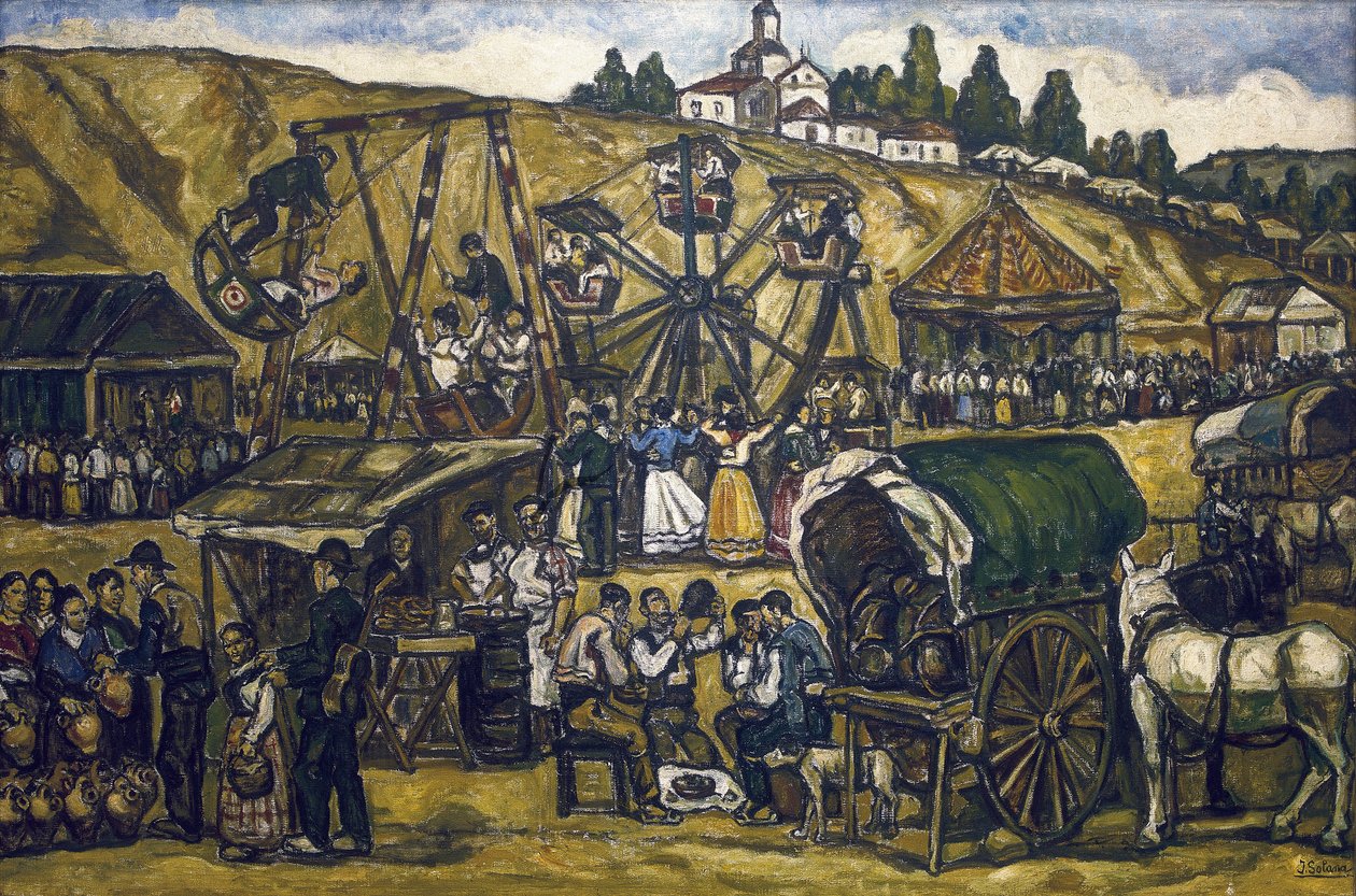 GUTIERREZ SOLANA, Jose (1886-1945). Fête dans la prairie de San Isidro à Madrid. 1933. Huile sur toile. Collection privée - Jose Gutierrez Solana