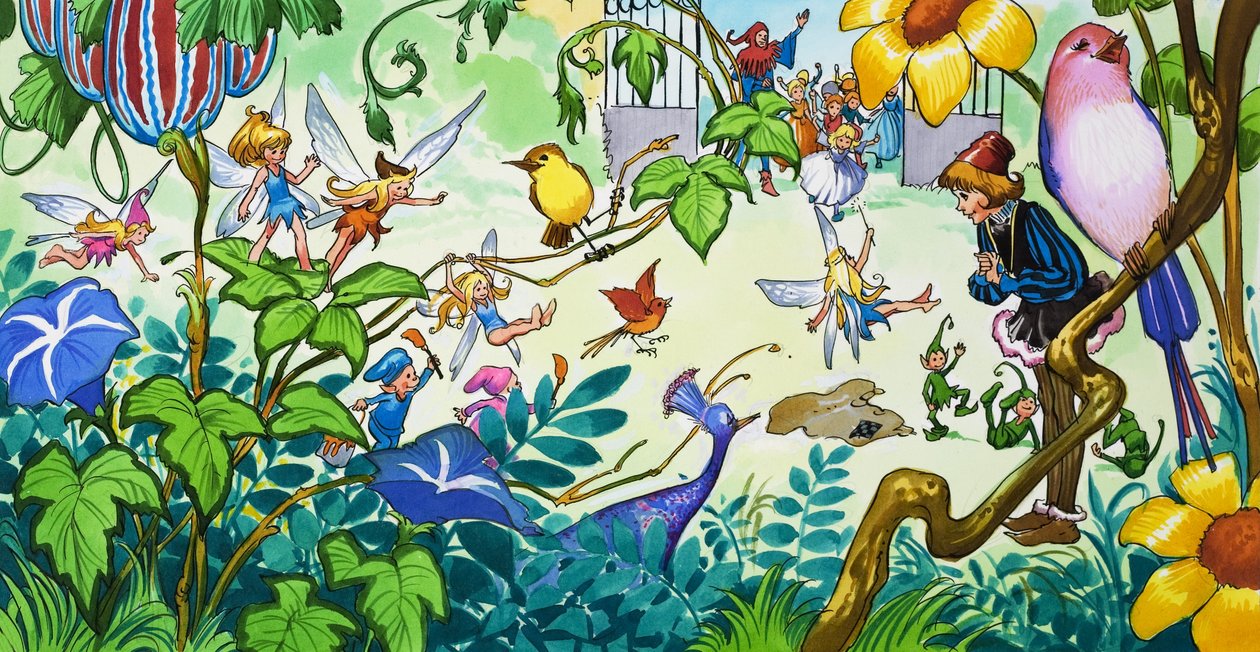 Fées dans le jardin (gouache sur papier) - Jose Ortiz