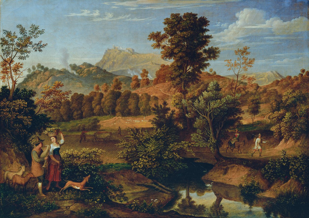 Paysage italien avec paysan labourant (La Serpentara près d