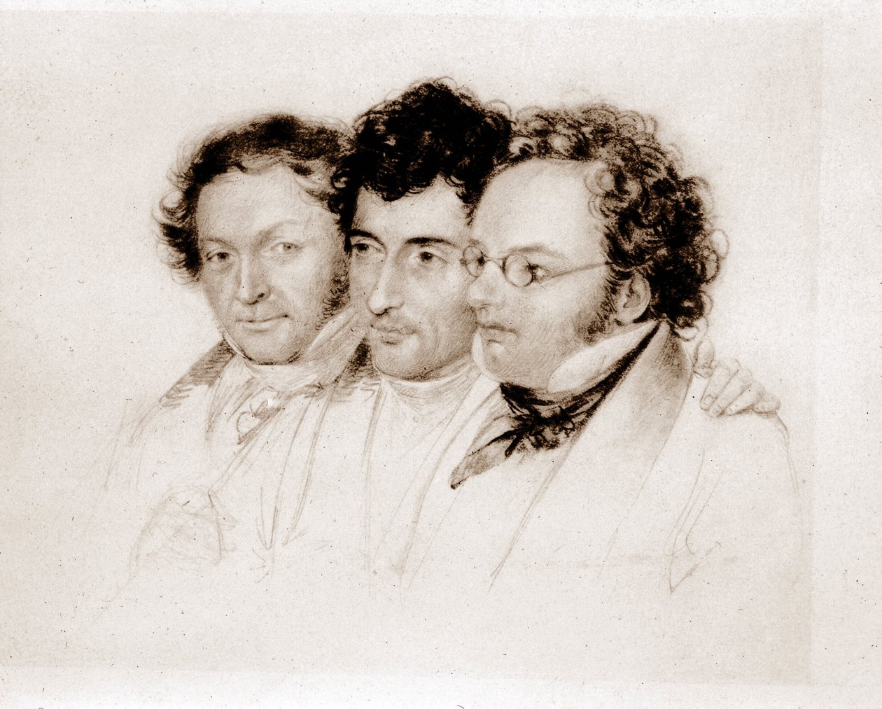 De gauche à droite : Jenger, Httenbrenner et F. Schubert - Josef Eduard Teltscher