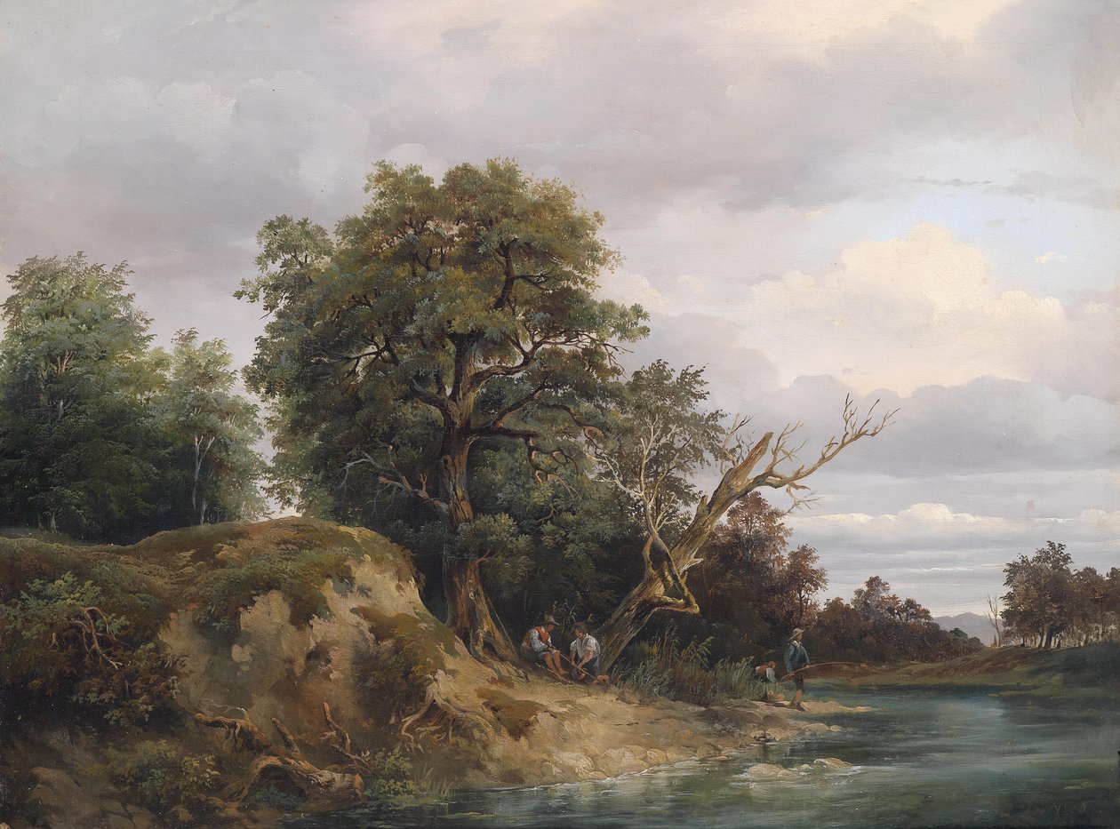 French : Pêcheur au bord de la rivière - Josef Feid