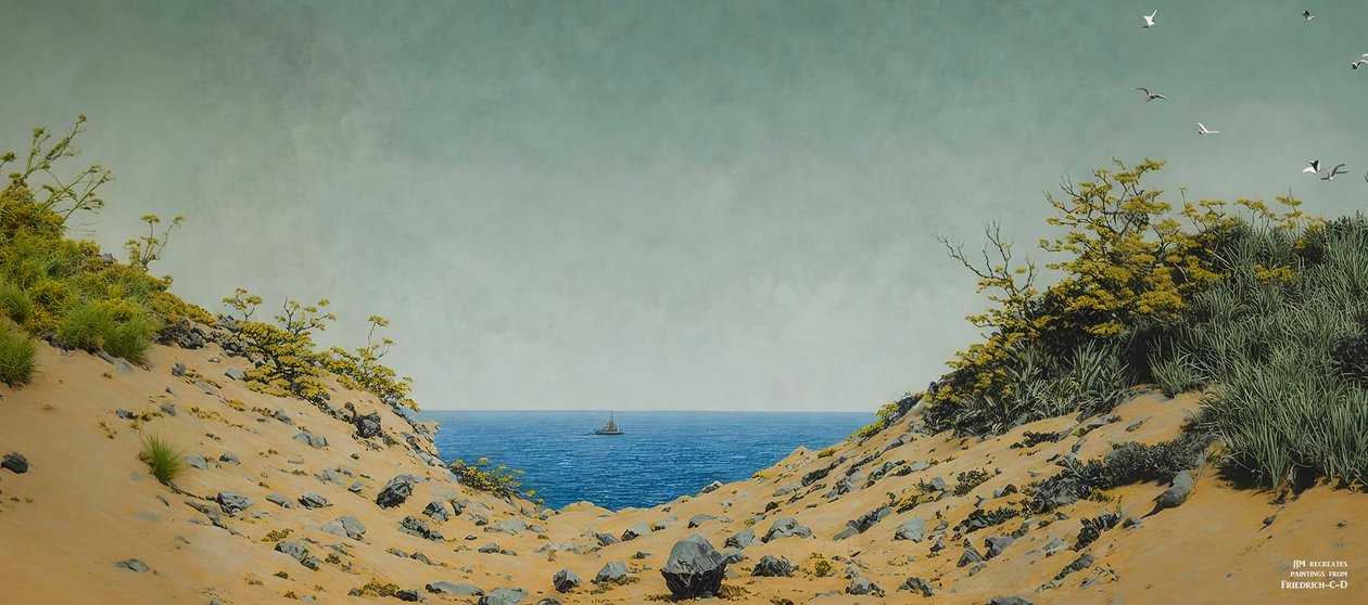 JJM recrée Friedrich-C-D: Vue à travers une dépression côtière (Panorama) - Josef Johann Michel