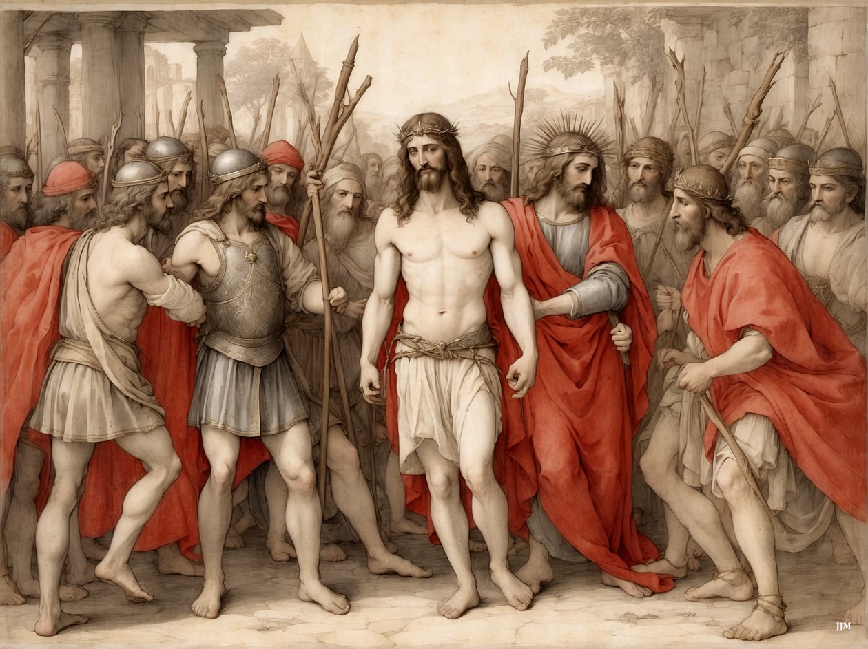 Jésus moqué et battu par les soldats romains - Josef Johann Michel