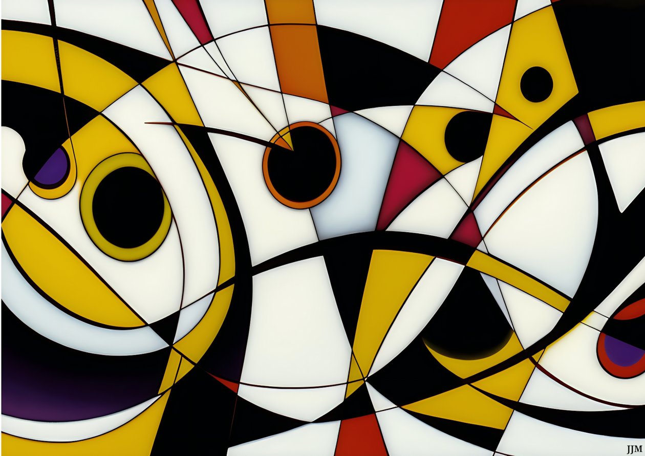 abstrait : sur fond blanc-cercles+balançoires 3 - Josef Johann Michel