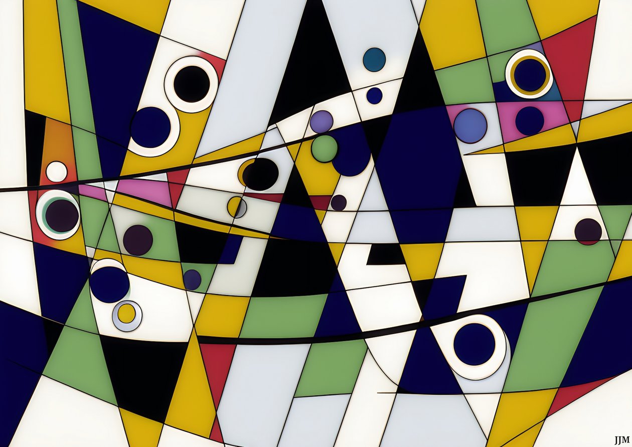 abstrait : sur blanc-cercles+balançoires 9 - Josef Johann Michel