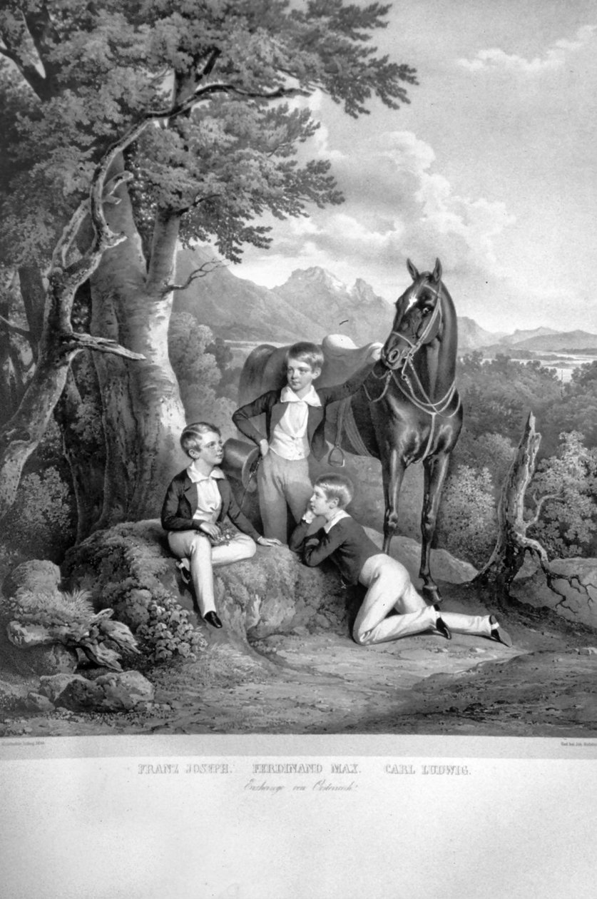 François-Joseph Ier avec ses frères Litho - Josef Kriehuber