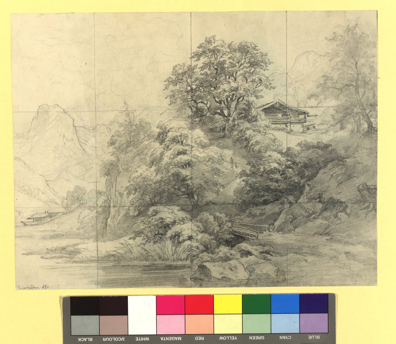 Paysage montagneux avec fermes - Josef Kriehuber