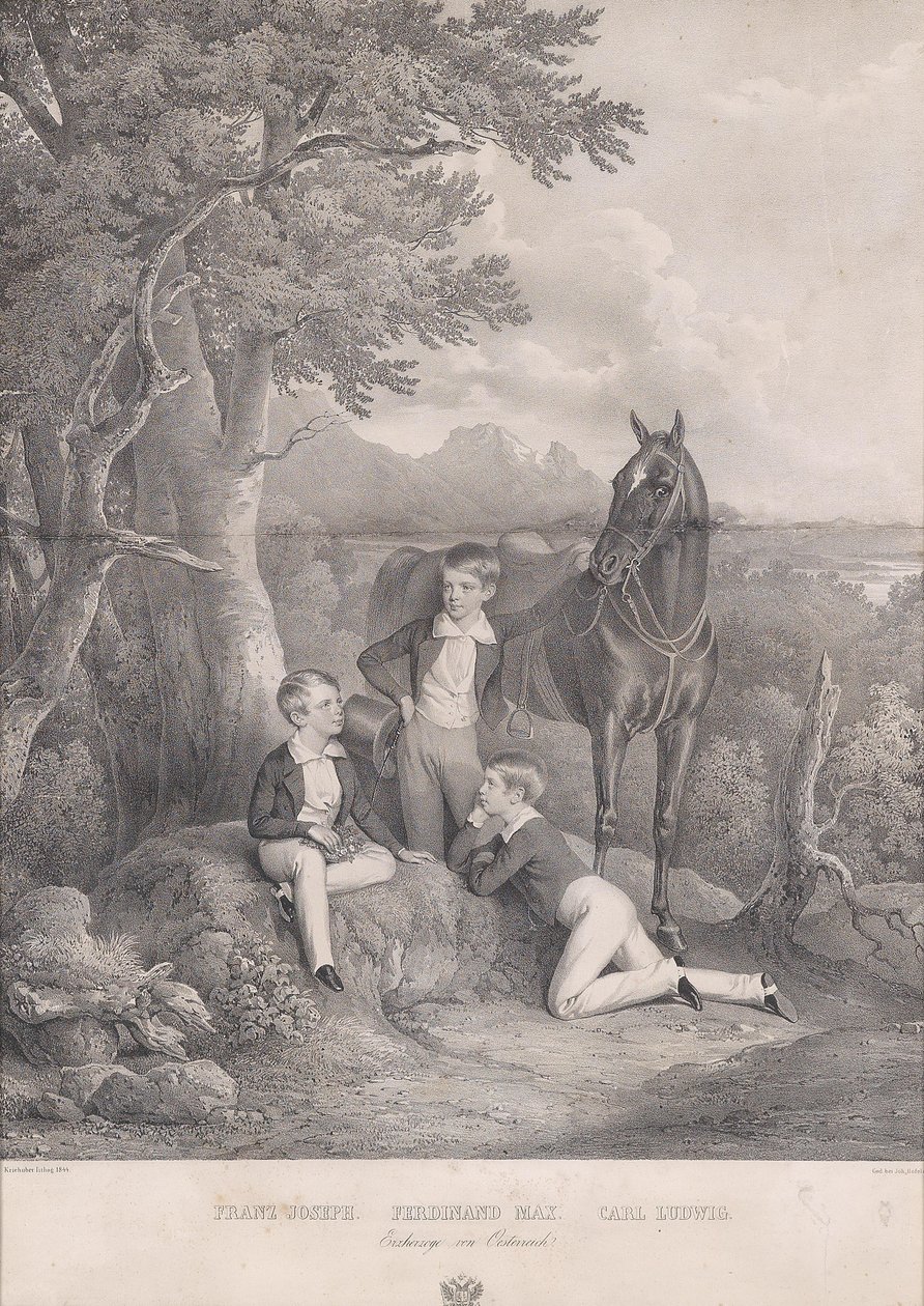 Josef Kriehuber Les archiducs François-Joseph - Ferdinand Max - Carl Ludwig 1844 - Josef Kriehuber