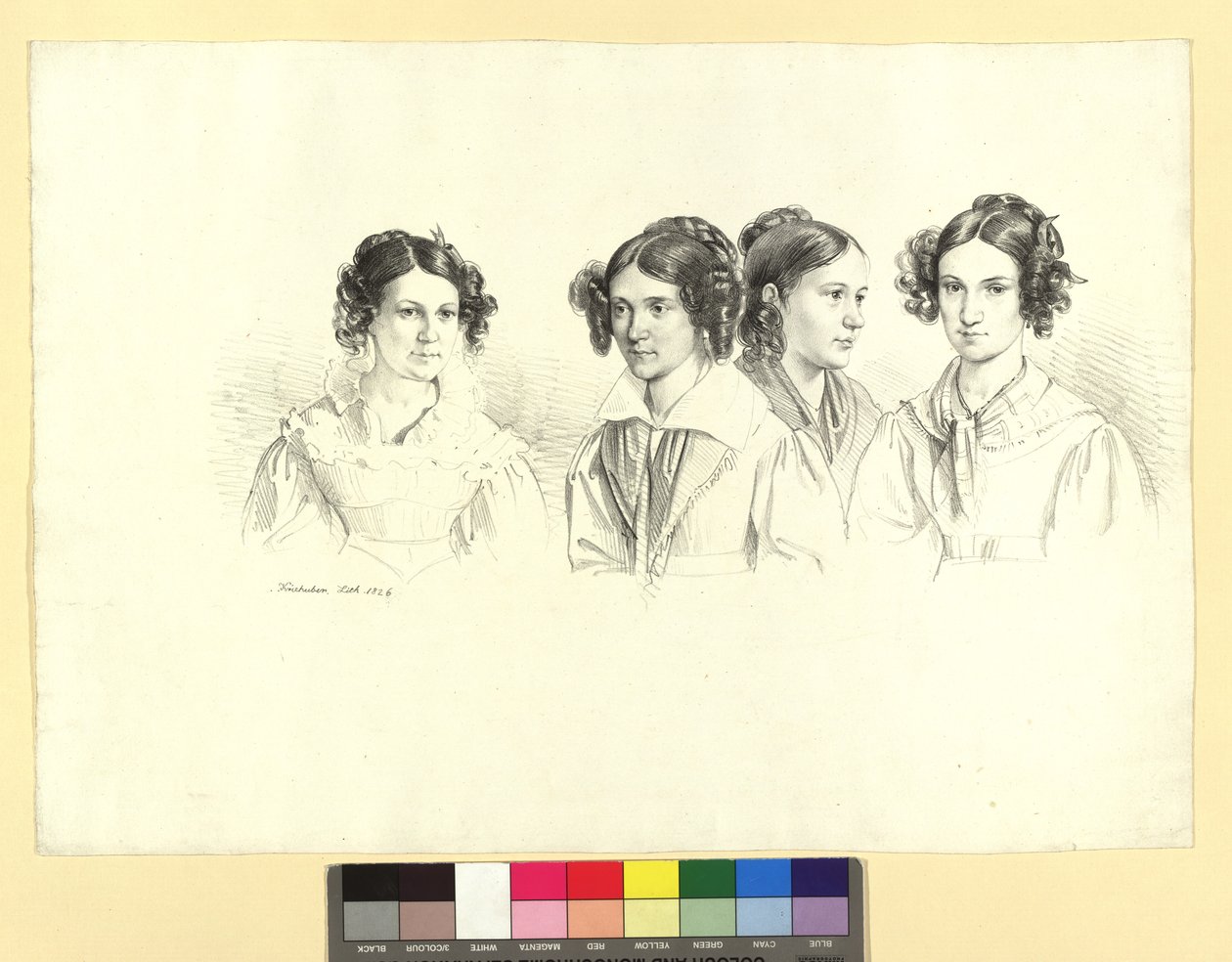 Quatre jeunes filles sur une feuille - Josef Kriehuber