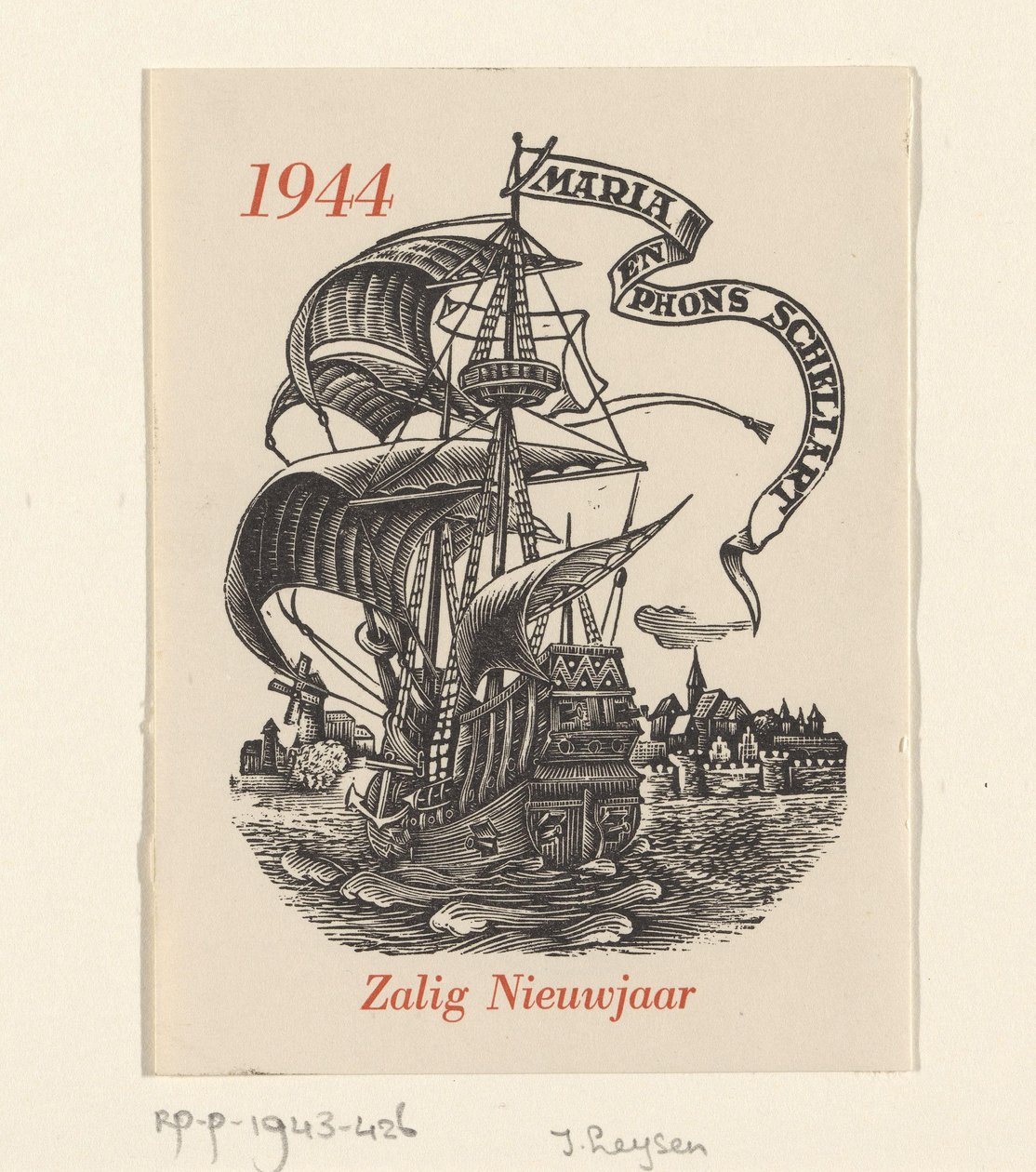 Vœux de Nouvel An pour 1944 de Mária et Phons Schellart - Josef Leysen (Jef)