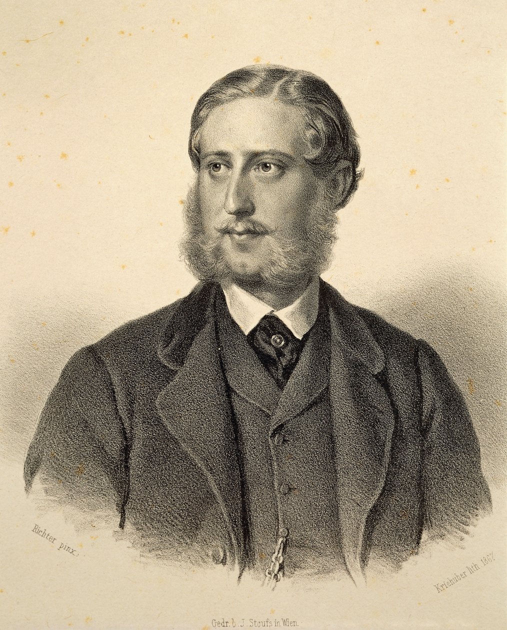 Portrait de Ferdinand Bonaventura, Prince Kinsky (1834-1904). Gravure de Josef Kriehuber - Josef Nikolaus Kriehuber