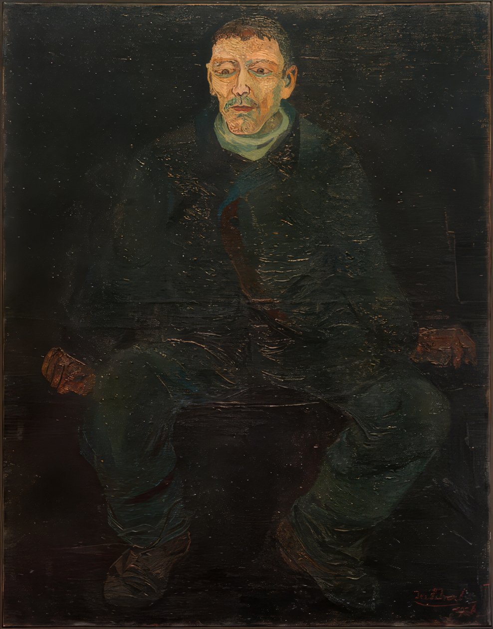 Homme assis en costume bleu - Josef Scharl