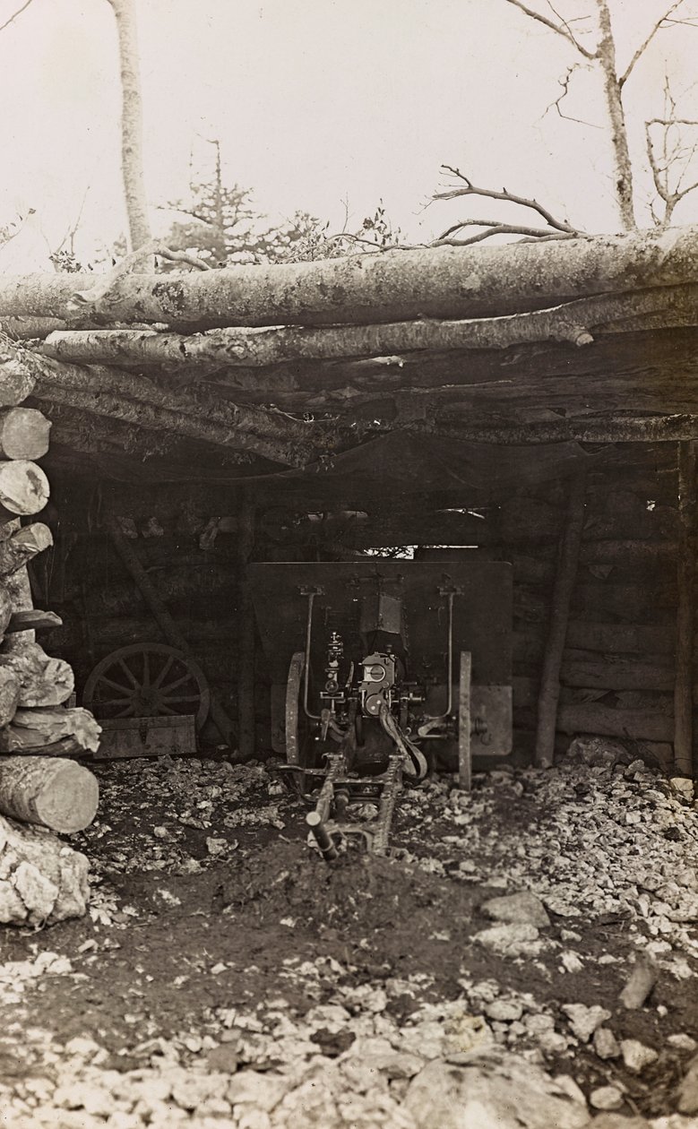 Album "Meine weltkriegs - Erinnerungen South-West Front (Carinthie, Italie, Tyrol du Sud) 31/03/1915-12/11/1918 - Josef Zohles Wien": cabane avec canon - Josef Zohles