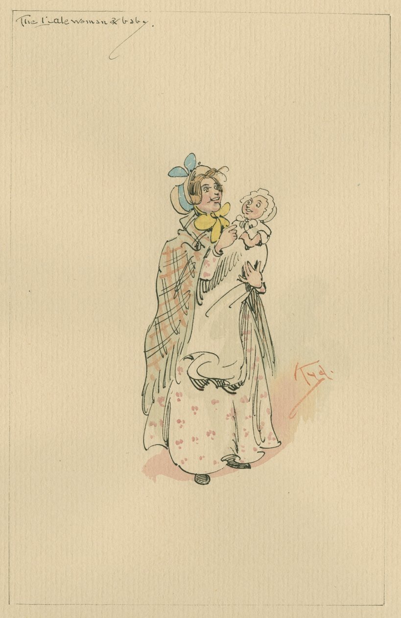 La Dame Lale et Bébé, vers 1920 (stylo et encre avec aquarelle sur papier) - Joseph Clayton Clarke