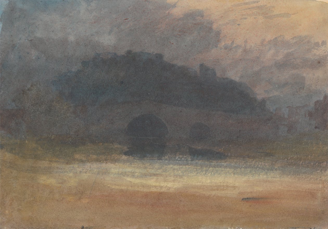 Paysage du soir avec château et pont dans le Yorkshire - Joseph Mallord William Turner