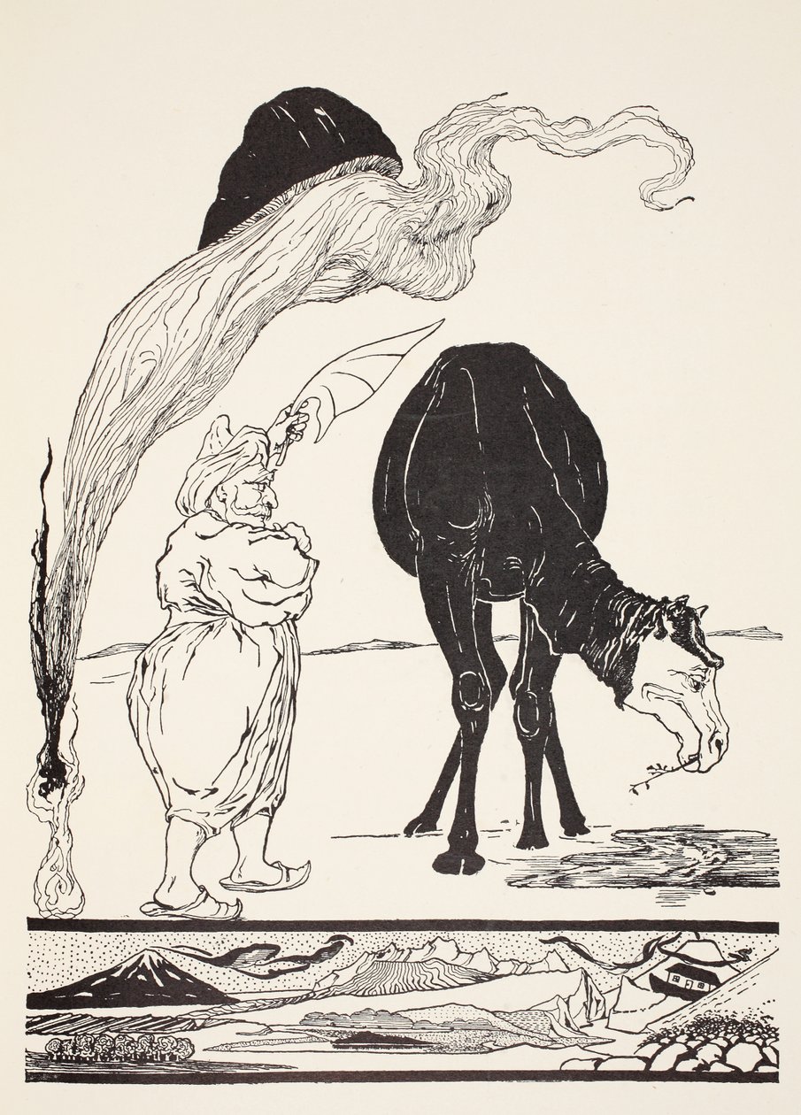 Le Djinn en charge de tous les déserts guidant la magie avec son éventail magique, illustration de 