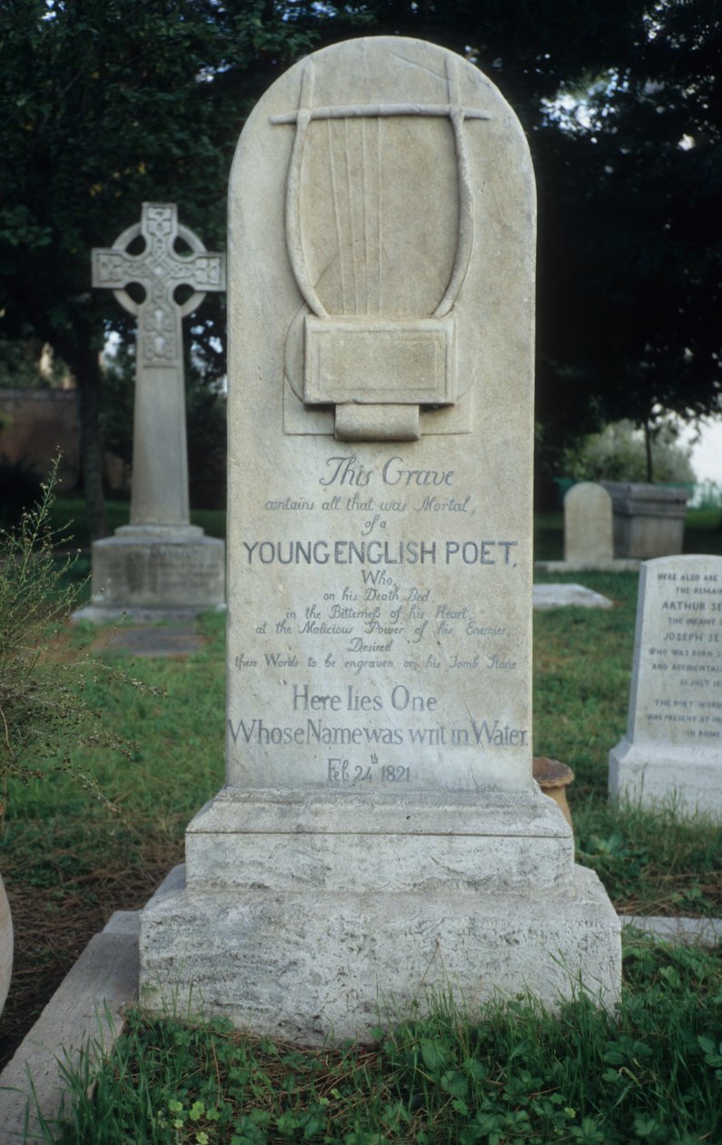Pierre tombale érigée pour Keats au cimetière protestant de Rome, datée du 24 février 1821 - Joseph Severn